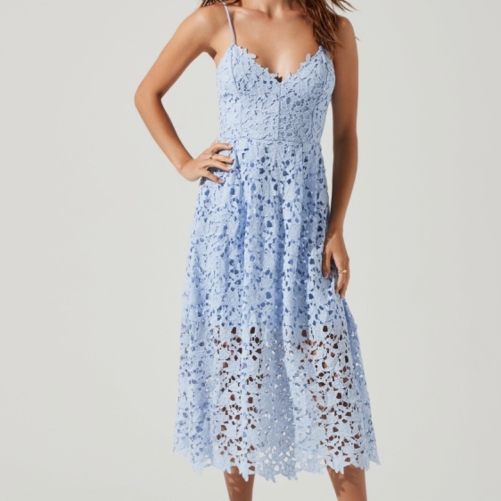 Astr Light Blue Lace Midi Dress